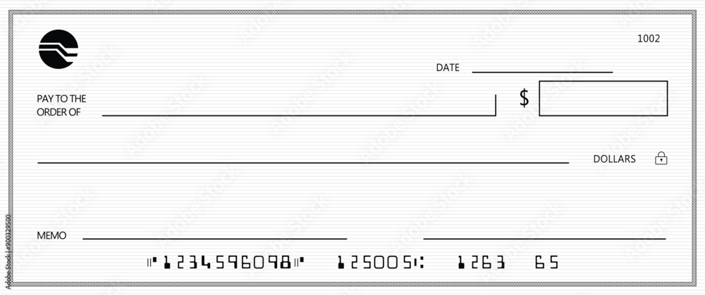 Wall mural empty money cheque. bank check. check book template with pattern and blank fields. currency payment 
