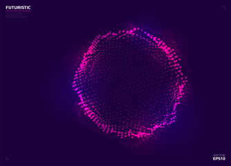 Futuristic shape constructed with particles and lines. Abstract low poly distorted 3d form. Science concept. Vector illustration.
