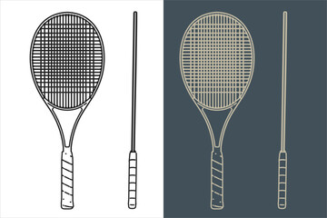 set of tennis racket  line art