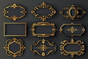 Ornate gold frames on a black background, perfect for showcasing art or decorations