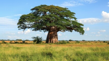 Baobab (Adansonia): Baobabs, distinguished by their large trunks and small leaves, store water internally, which has led to their moniker "tree of life" for their resilience.
