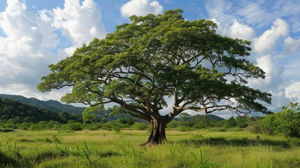 Obraz premium Teak (Tectona grandis): Featuring large leaves, teak trees produce valuable hardwood used in crafting furniture and building ships. Renowned for its strength and longevity. 