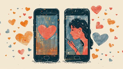 Obraz premium vector, illustration, Smartphone with male and female profiles. Friends chatting. New generation. The concept of social networks, virtual relationships. Friends chatting and texting. Vector illustrati