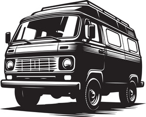 Vintage Cargo Van silhouette flat vector illustration isolated on a white background