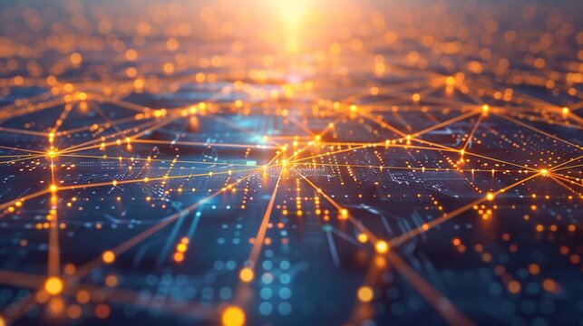 Abstract technology network with glowing nodes and lines. Modern and sophisticated background for banners, posters and social media.