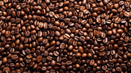 Obraz premium Brown roasted coffee beans close up full frame as a background texture