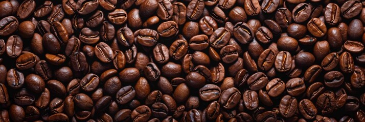 Fototapeta premium Brown roasted coffee beans close up full frame as a background texture