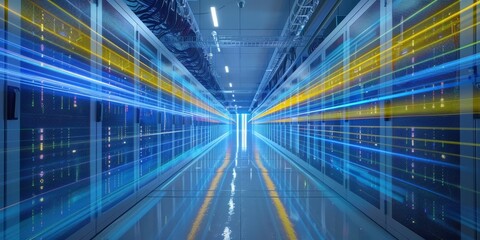 High-Tech Data Center with Interactive Network Visualization