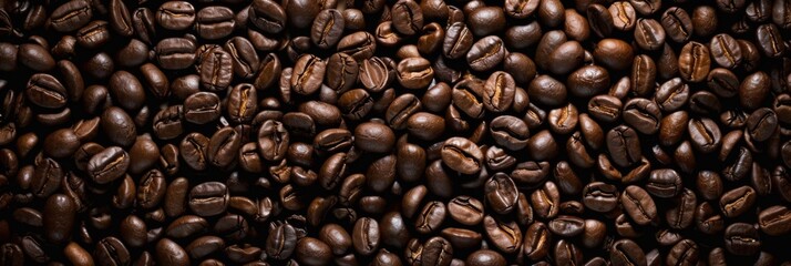 Fototapeta premium Brown roasted coffee beans close up full frame as a background texture