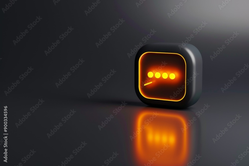 Poster yellow speech bubble with red base, 3d icon of speech bubble symbolizes communication