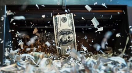 Hundred-Dollar Bill Being Shredded. Impact of poor financial decisions and their consequences.