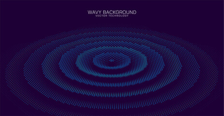 Digital dynamic waves. 3D ripple effect. Abstract sound waves. Vector illustration.