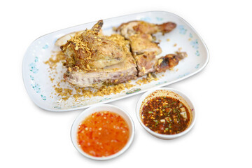 Top view of Roasted chicken, focus selective