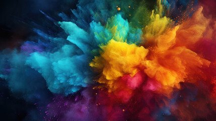 Vibrant explosion of colored powder. Colorful Dust Background.