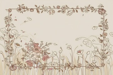 Line art floral frame, generative AI