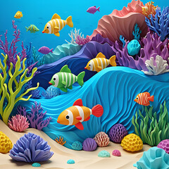 3D Cartoon Under the Sea with Fish and Coral