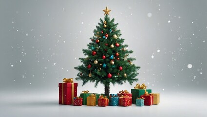  generative AI a christmas tree decorated with ornaments in the snow
