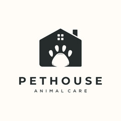 pet place vintage logo vector minimalist illustration design, home care of pet logo design