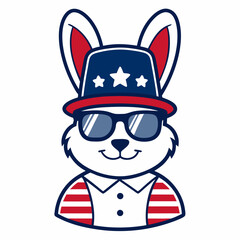 Vector Line Art of an American Cute Little Cat in a USA Patriotic Hat on a White Background