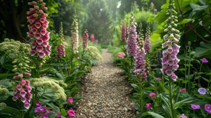 Obraz premium Foxglove: With their towering presence and vibrant blooms, foxgloves represent ambition and self-assurance. They add a touch of grandeur to cottage gardens. 