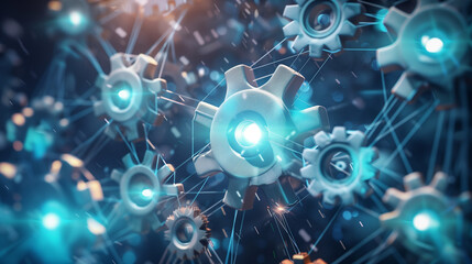 Obraz premium Interconnected gears with glowing lights representing technology and innovation