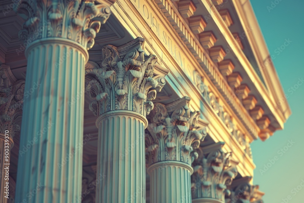 Poster A close-up view of a building with multiple columns, often used for architectural or structural purposes