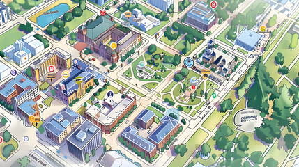 A detailed map showcasing popular attractions and landmarks within a diverse neighborhood.