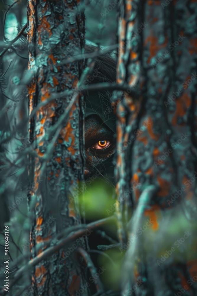 Sticker A curious cat peers out from behind a tree branch