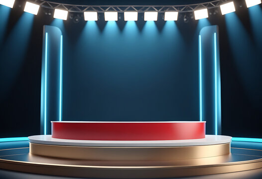 render podium space smooth curves high resolution high details vibrant