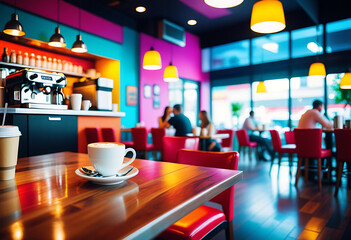 modern cafe scene glitch effect vibrant colors high resolution high details vibrant