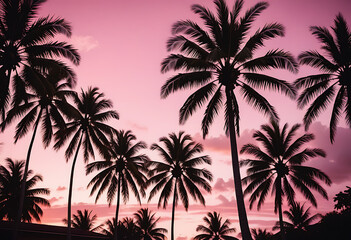 Fototapeta premium surreal tropical sunset pink hues palm trees high resolution high details vibrant