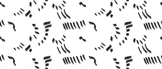 Seamless abstract textured pattern. Texture in black, white. Digital brush strokes background. Dots, lines, circles. Design for textile fabrics, wrapping paper, background, wallpaper, cover.