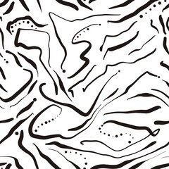 Seamless abstract textured pattern. Simple background with black, white texture. Digital brush strokes. Lines. Design for textile fabrics, wrapping paper, background, wallpaper, cover.