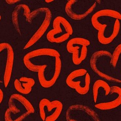 Seamless abstract geometric pattern. Simple background in black, red colors. Hearts. Digital texture. Illustration. Design for textile fabrics, wrapping paper, background, wallpaper, cover.