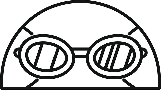 recommend clip art: Line drawing of a swimmer wearing swimming goggles preparing for a competition race