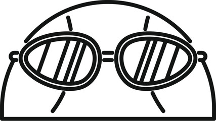 Swimming goggles on a swim cap icon, outline style