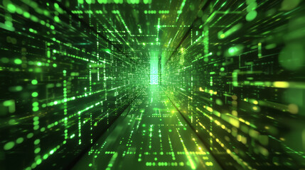 Fototapeta premium A digital tunnel of green lights creating a futuristic and abstract visual effect