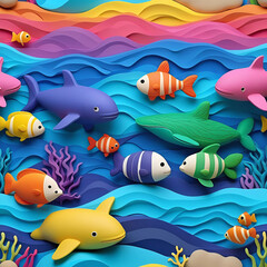 Naklejka premium 3D Cartoon Under the Sea with Fish and Coral