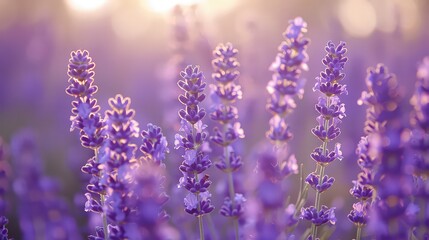 Naklejka premium beautiful scene of a lavender field in full bloom, with the purple flowers stretching as far as the eye can see and the scent filling the August air.