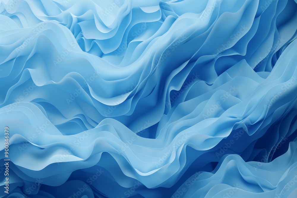 Poster close up of blue fabric with wave pattern, bare background of bright monochromatic blue, without any