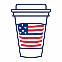 Vector Line Art of a Coffee Cup with United States Flag Logo on White Background