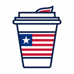 Vector Line Art of a Coffee Cup with United States Flag Logo on White Background