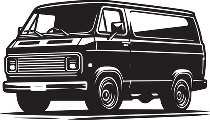 Vintage Cargo Van silhouette flat vector illustration isolated on a white background