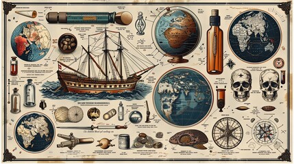 vector, illustration, retro graphic design elements: vintage science - collection of vintage drawings featuring disciplines such as medicine, phrenology, chemistry, palm reading 
