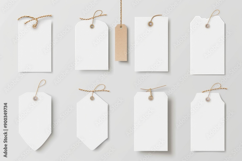 Poster A set of six blank tags hanging from a string