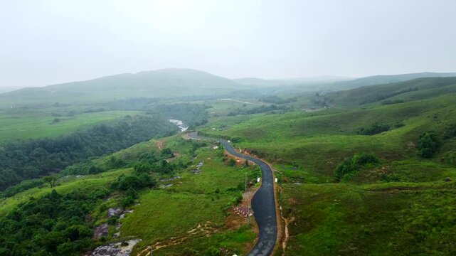 Aerial view of meghalaya cherrapunji mawsawa in India. The beautiful landscape view of cherrapunji mawsynram reserve forest in meghalaya India.