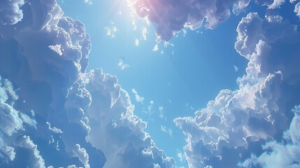 Cielo azul con nubes blancas, pancarta de fondo de alta resolución, representación detallada de alta calidad del cielo en estilo anime, luz y sombra, ilustración de técnicas de arte digital, colores b