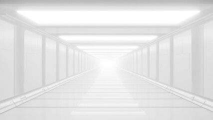 Obraz premium Futuristic corridor with bright white lighting and modern design, ideal for sci-fi and advanced technology themes