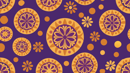 Seamless Vector Background of Circular Patterns with Simple Floral Designs. Perfect for: Mid-Autumn Festival, Elegant Decor, Minimalist Designs