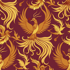 Obraz premium Seamless Vector Background of Phoenix Patterns. Perfect for: Chinese New Year, Cultural Celebrations, Decorative Projects